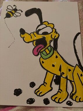 Yellow Cartoon Dog Canvas Art Print - Pets Dog Wall Decor